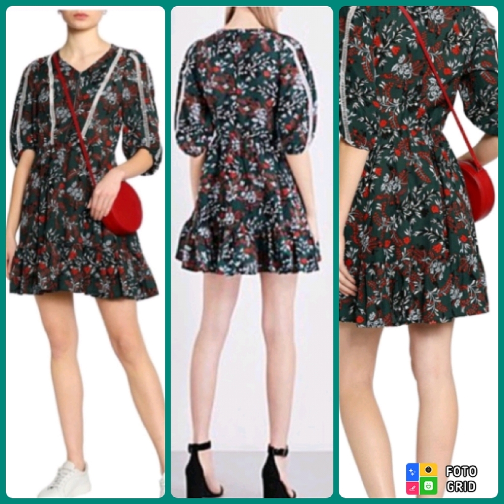 Maje Forest Green Floral Print Viole Mini Dress